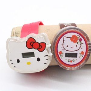 Vintage Hello Kitty Digital Watch Womens Lot Bundle Silver Tone Retro Classic
